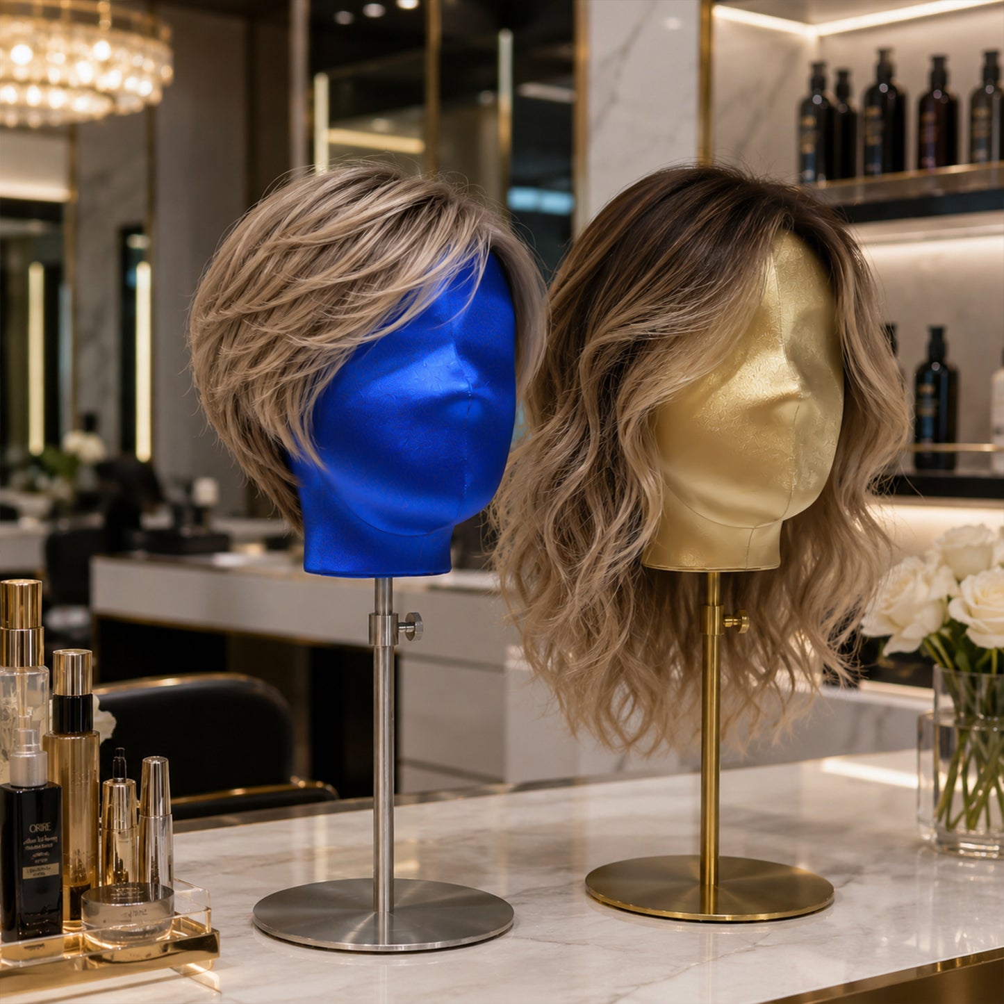 DE-LIANG Plus Size Female Silk Mannequin Head with Adjustable Stand for Wigs & Hats
