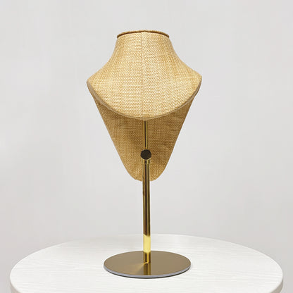 DE-LIANG Woven Rattan Necklace Bust & Hat Display Stand – For Jewelry and Hat Display