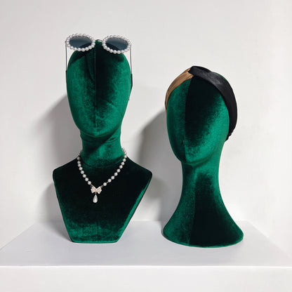 Luxurious Green Velvet Head Model, Fully Pinnable Cloth Head Mannequin, Head Hat Stand/Display, lace Head Wig Stand, Hat Rack w/ Fabric DLB38-VGR/DLB45-VGR/DLB50-VGR DE-LIANG