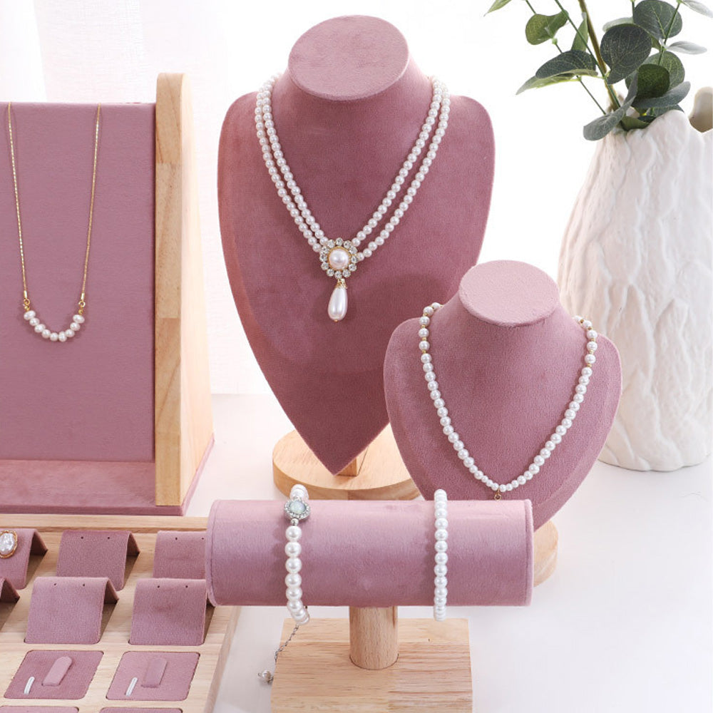DE-LIANG Pink Velvet Jewelry Display Stand Set – Perfect for Jewelry Stores & Boutiques