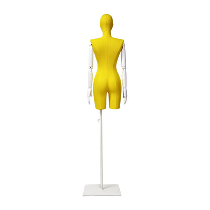 DE-LIANG Maniquí femenino con brazos de madera blancos, maniquí de costura de lino con cabeza, forma de vestido ajustable de medio cuerpo con base blanca, grace5color