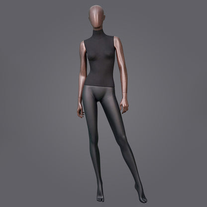 DE-LIANG Female Full Body Mannequin with Rose Gold Arms,Abstract Head Fiberglass Display Model,Black Fashion Boutique Window Display Mannequin for Clothing Stores