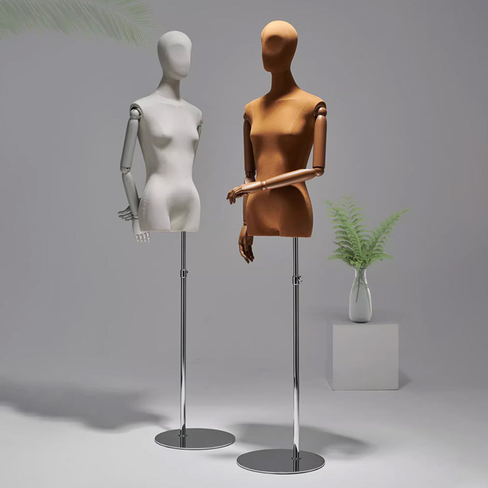 female half body mannequin with arms for boutique clothing display