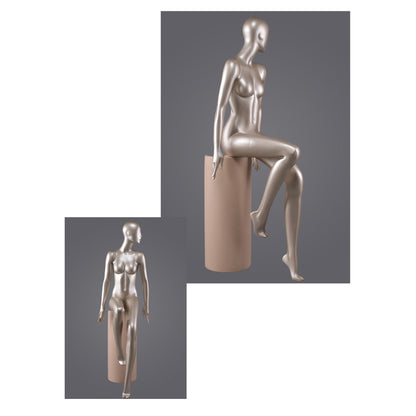 DE-LIANG Glossy Champagne Female Full Body Mannequin – Luxury Fiberglass Dress Form Display Model for Window, Boutique Clothing & Fashion Store Showcase