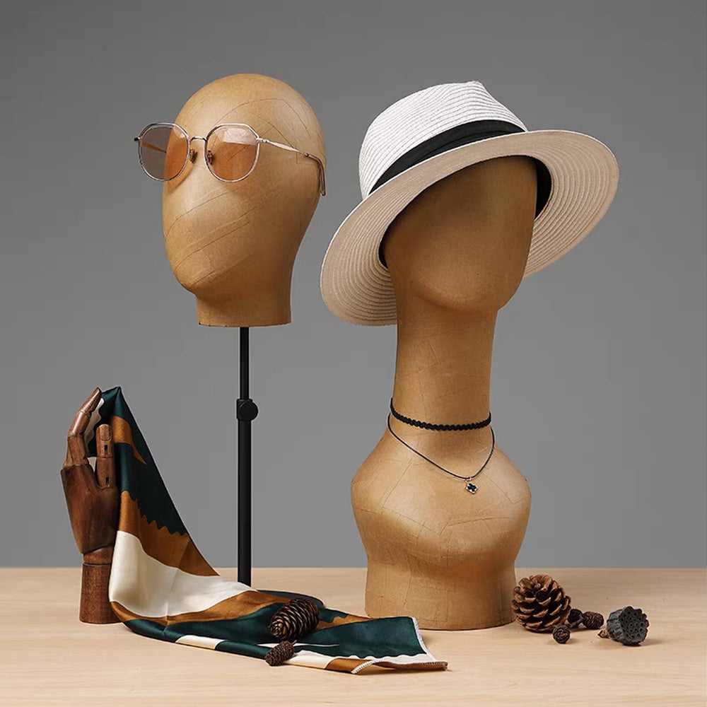 De-LIANG High Quality Female Head Mannequin Bust Retro Kraft Paper Wooden Boutique for Scarf Necklace DL2306