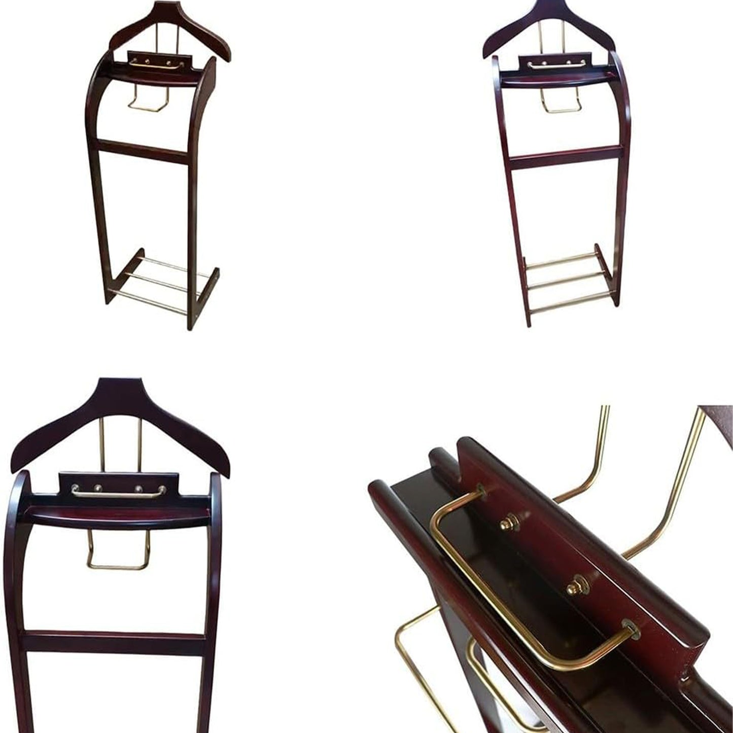 DE-LIANG Solid Wood Suit Valet Stand - Luxury Coat Hanger Rack with Brass Accents