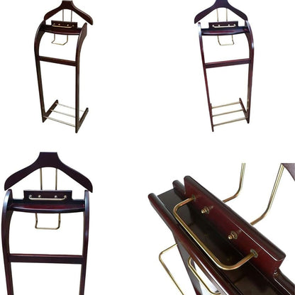 DE-LIANG Solid Wood Suit Valet Stand - Luxury Coat Hanger Rack with Brass Accents