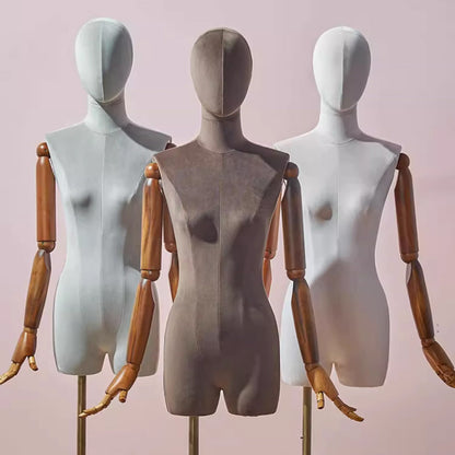 DE-LIANG Velvet Female/Male Half Body Mannequins,Woman Mannequin Dress Form Torso,Adjustable Display Mannequin Body with Metal Stand For Sewing Clothing Jewelry Market Shop