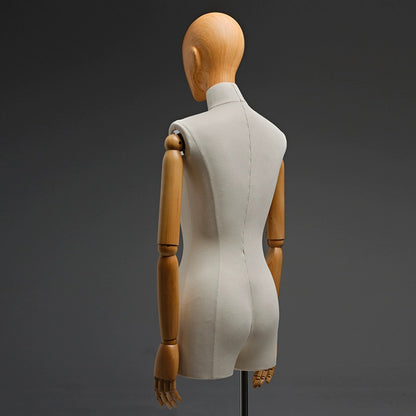 DE-LIANG Female Half Body Mannequin,Linen Display Mannequin with Fiberglass Head With Wooden Effection for Fashion Cloth Dressmaker Dummy DE-LIANG