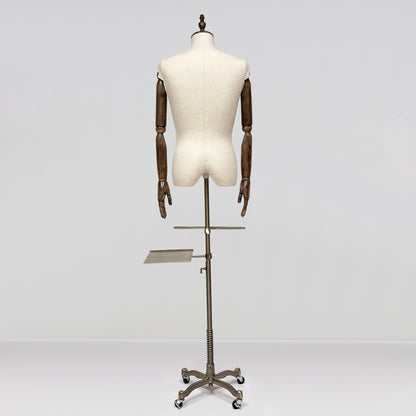 Male Half Body Mannequin, Men Suit Display Model with Wooden Arms and Cross Four-Wheel Base