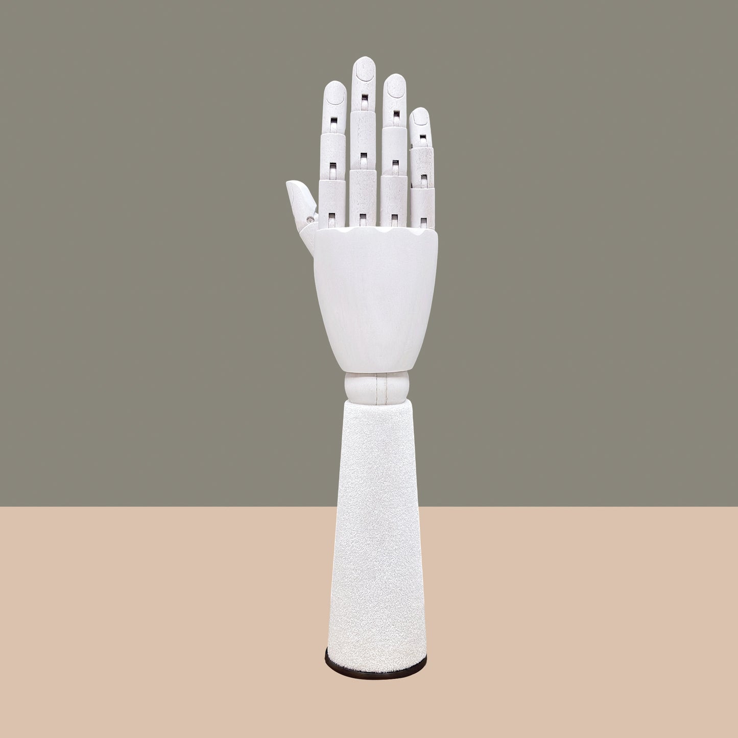 DE-LIANG White Velvet Wooden Hand, Luxury White Painted Mannequin Hands for Women's Apparel Jewelry Watch Ring Display-Right Hand Size37&43.5cm*1pcs