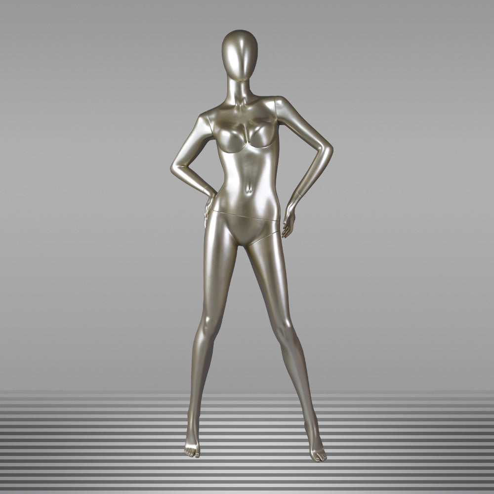 DE-LIANG Glossy Champagne Gold / Black Female Full Body Mannequin Set, Realistic Fiberglass Standing & Sitting Display Models for Clothing Stores, Window Fashion Display, Boutique Dress Form Props