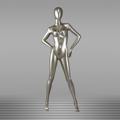 DE-LIANG Glossy Champagne Gold / Black Female Full Body Mannequin Set, Realistic Fiberglass Standing & Sitting Display Models for Clothing Stores, Window Fashion Display, Boutique Dress Form Props