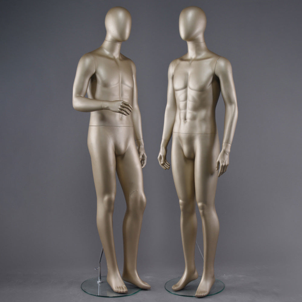 DE-LIANG Male Full Body Mannequin,Metallic Gold Realistic Fiberglass Display Model for Clothing, Suits & Window Showcase,Adjustable Standing Mannequin for Fashion Stores & Exhibitions