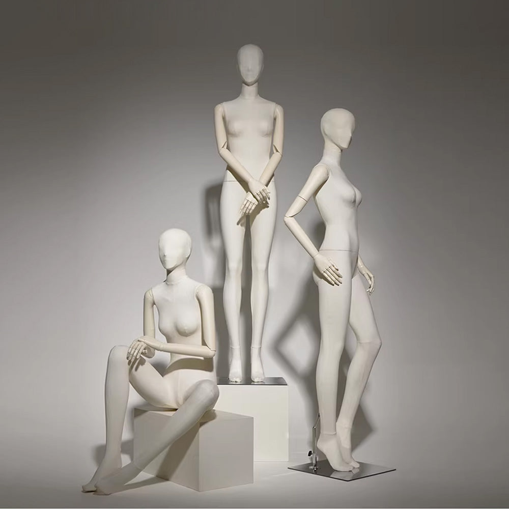 DE-LIANG Sculpted Fabric Female Mannequin with Wooden Arms