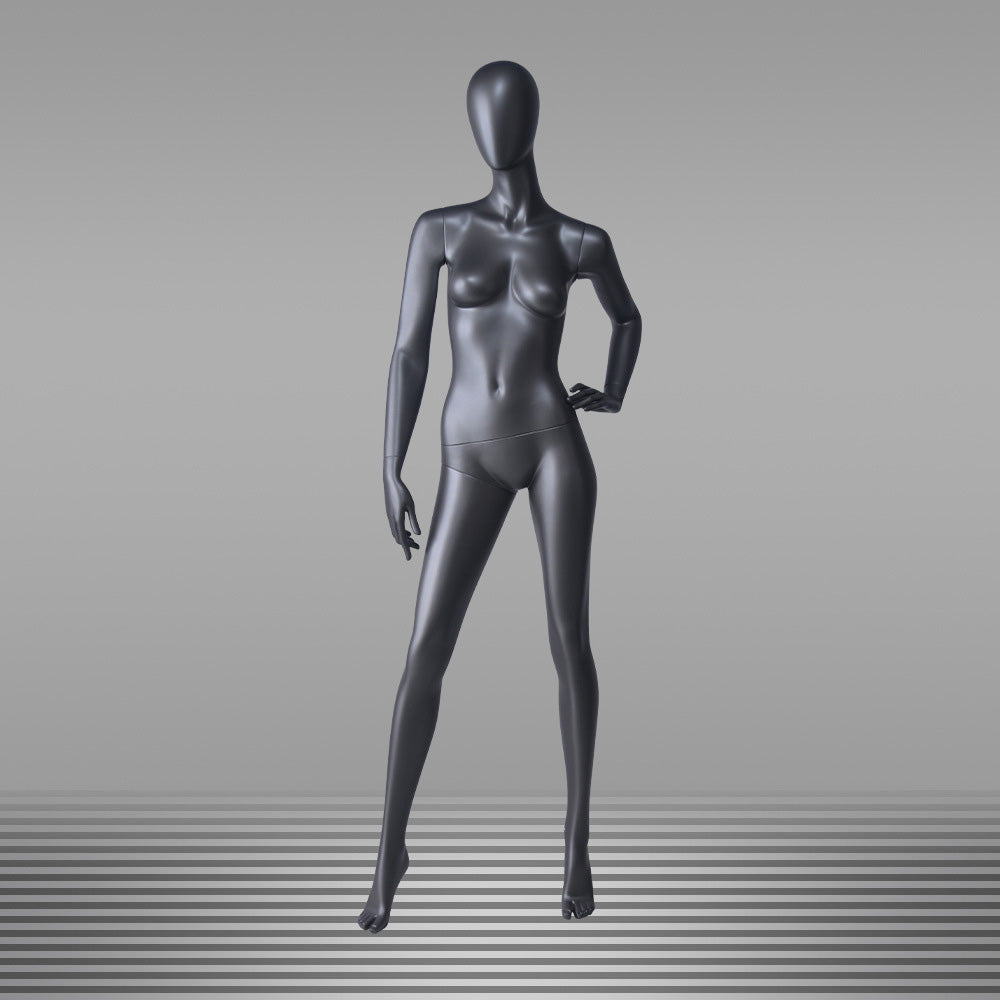 DE-LIANG Matte Black Female Full Body Mannequin Set,Realistic Fiberglass Dress Form Display Model for Clothing Stores, Fashion Boutiques & Window Displays