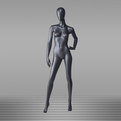 DE-LIANG Matte Black Female Full Body Mannequin Set,Realistic Fiberglass Dress Form Display Model for Clothing Stores, Fashion Boutiques & Window Displays