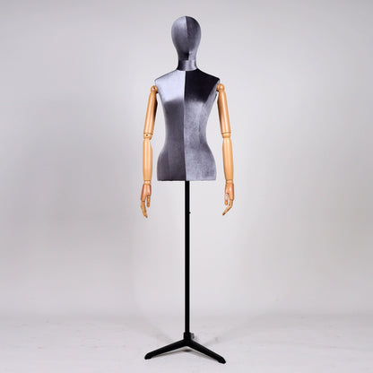 Half Body Velvet Display Mannequin Torso Female, Velvet Fabric Display Dress form Model for Boutique Display,Manikin Torso with Flexible Arm