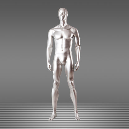 DE-LIANG Male Full Body Mannequins Set | Silver Fiberglass Dress Form Display with  Arms | Standing & Sitting Male Mannequin for Clothing Store Window Display