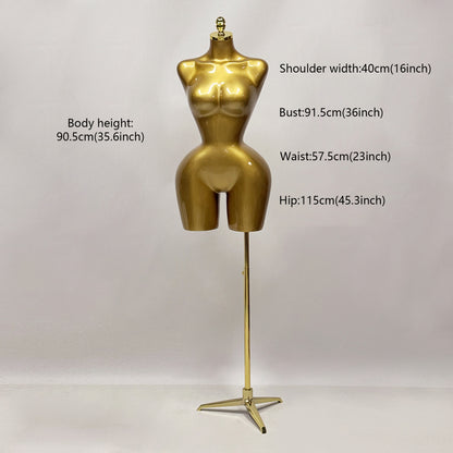 DE-LIANG Female Curvy Half Body Mannequin,Lagre Size Golden Women Dress form Torso With Big Hips and Slim waist,Brazilian Body Mannequin