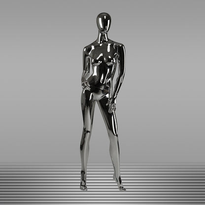 DE-LIANG Silver Plated Female Full Body Mannequins,Realistic Fiberglass Dress Form Display for Clothing Stores, Window Displays