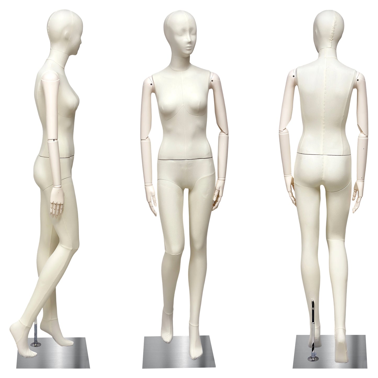 DE-LIANG Luxury Full Body Female Mannequin Set,Fabric Covered Retail Display Mannequins with Arms & Metal Base,Window Display, Boutique Clothing Form, Retail Visual Merchandising