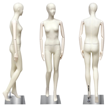DE-LIANG Luxury Full Body Female Mannequin Set,Fabric Covered Retail Display Mannequins with Arms & Metal Base,Window Display, Boutique Clothing Form, Retail Visual Merchandising