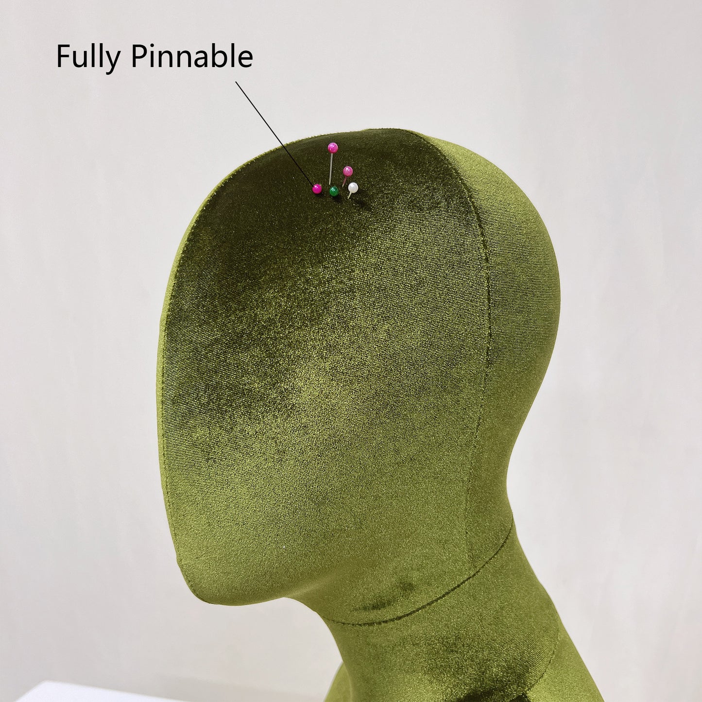 Luxurious Olive-Green Velvet Head Model, Can Pinnable Cloth Head Mannequin, Head Hat Stand/Display, Lace Head Wig Stand, Hat Rack W/ Fabric