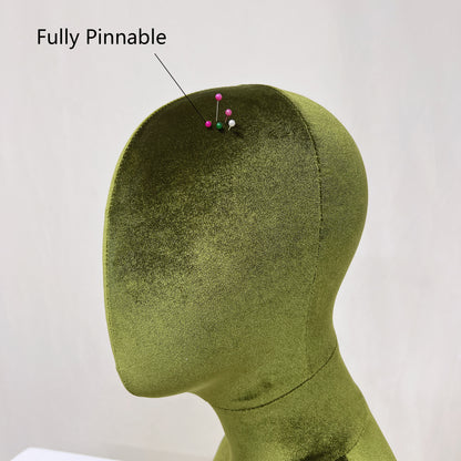 Luxurious Olive-Green Velvet Head Model, Can Pinnable Cloth Head Mannequin, Head Hat Stand/Display, Lace Head Wig Stand, Hat Rack W/ Fabric DE-LIANG