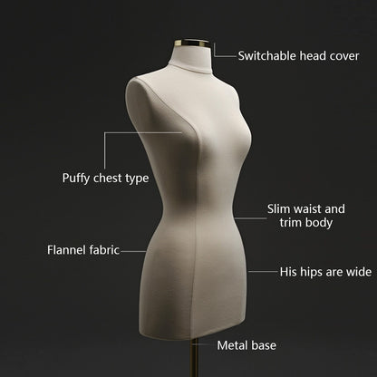 Female Half Body Dress Form Mannequin, Fully Pinnable torso dummy for Sewing and Dress Display, Beige Linen Display Mannikin,Mannequin Show DE-LIANG