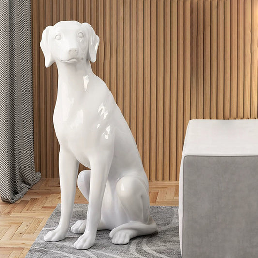 Maniquí de perro realista de moda, maniquí de mascota blanco brillante, escultura decorativa de perro de fibra de vidrio para exhibición en boutique, maniquí de ropa para mascotas