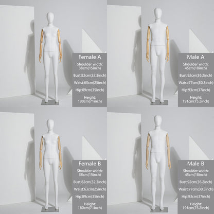 Quality Linen Fabric Display Mannequin, Female Male white linen clothing display model with wooden arms, dress form for window display. DE-LIANG