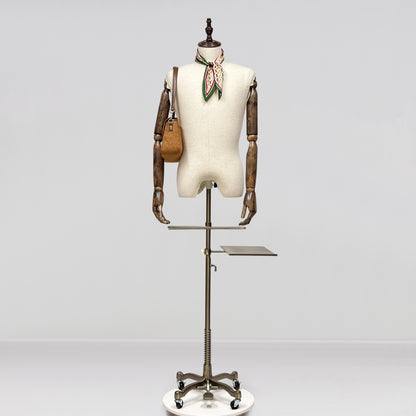 Male Half Body Mannequin, Men Suit Display Model with Wooden Arms and Cross Four-Wheel Base