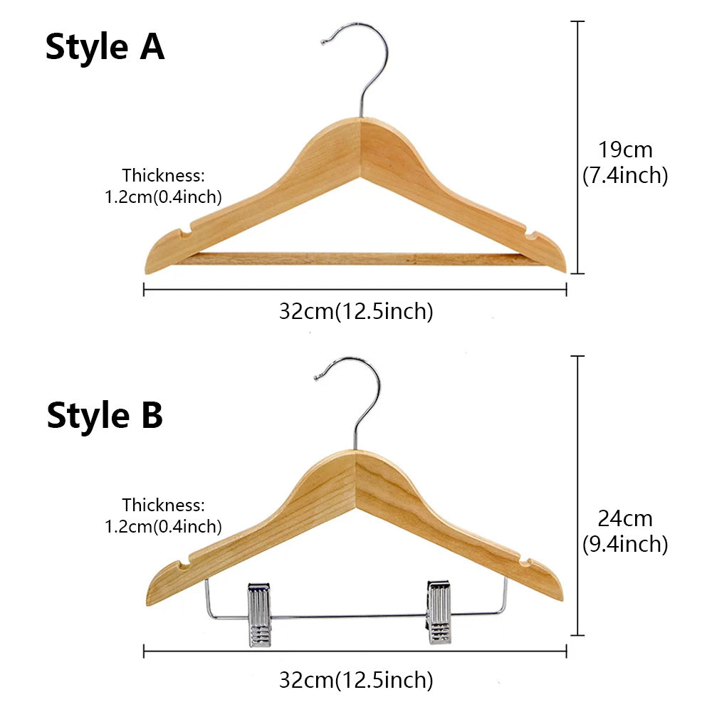 DE-LIANG Kids Solid Wood Hangers with Clips | Non-Slip Children's Closet Hangers Ages 2–8