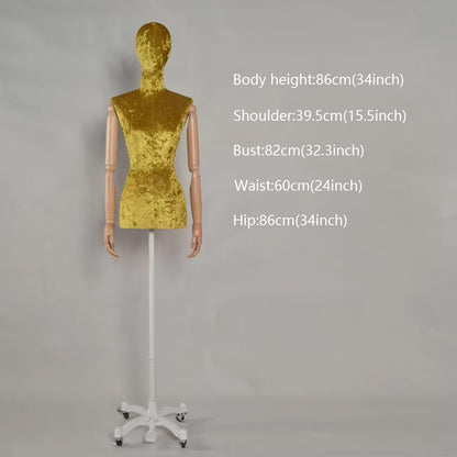 DE-LIANG Female Half Body Suede Velvet Display Mannequin,Woman Torso Dress Form with Wooden Arms ,High Quality Mannequin Torso for Clothing Store,Window Display