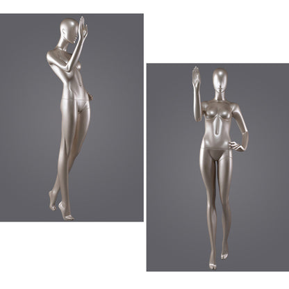 DE-LIANG Glossy Champagne Female Full Body Mannequin – Luxury Fiberglass Dress Form Display Model for Window, Boutique Clothing & Fashion Store Showcase