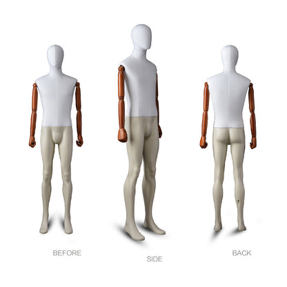 DE-LIANG Male Fabric Full Body Mannequin with Wooden Arms,Adjustable Tailor Dress Form Display Model for Clothing Stores, Suits, Window Fashion Display & Boutique Decoration