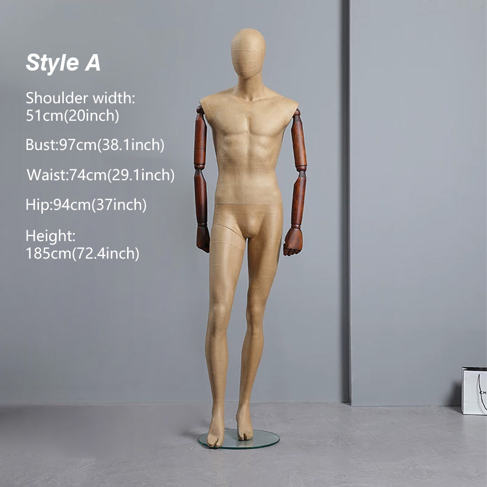 DE-LIANG Vintage Kraft Paper Mannequin - Full Body Male Female Clothing Display