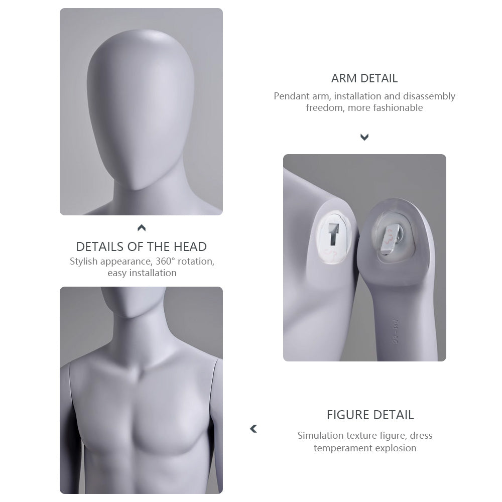 DE-LIANG Male Full Body Mannequin,Grey Suit Male Dress Form Display Mannequis with Base,Stand Realistic Mannequin Model for Clothing Shops