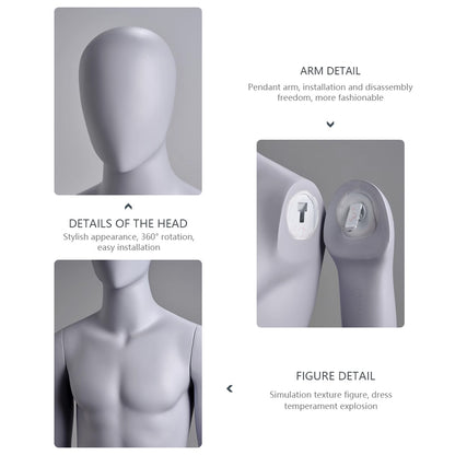 DE-LIANG Male Full Body Mannequin,Grey Suit Male Dress Form Display Mannequis with Base,Stand Realistic Mannequin Model for Clothing Shops