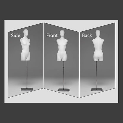 DE-LIANG Female Full / Half Body Mannequin with Adjustable Wooden Arms,Dress Form Display Torso with Metal Stand,Linen & White Finish Display Mannequins for Clothing Store