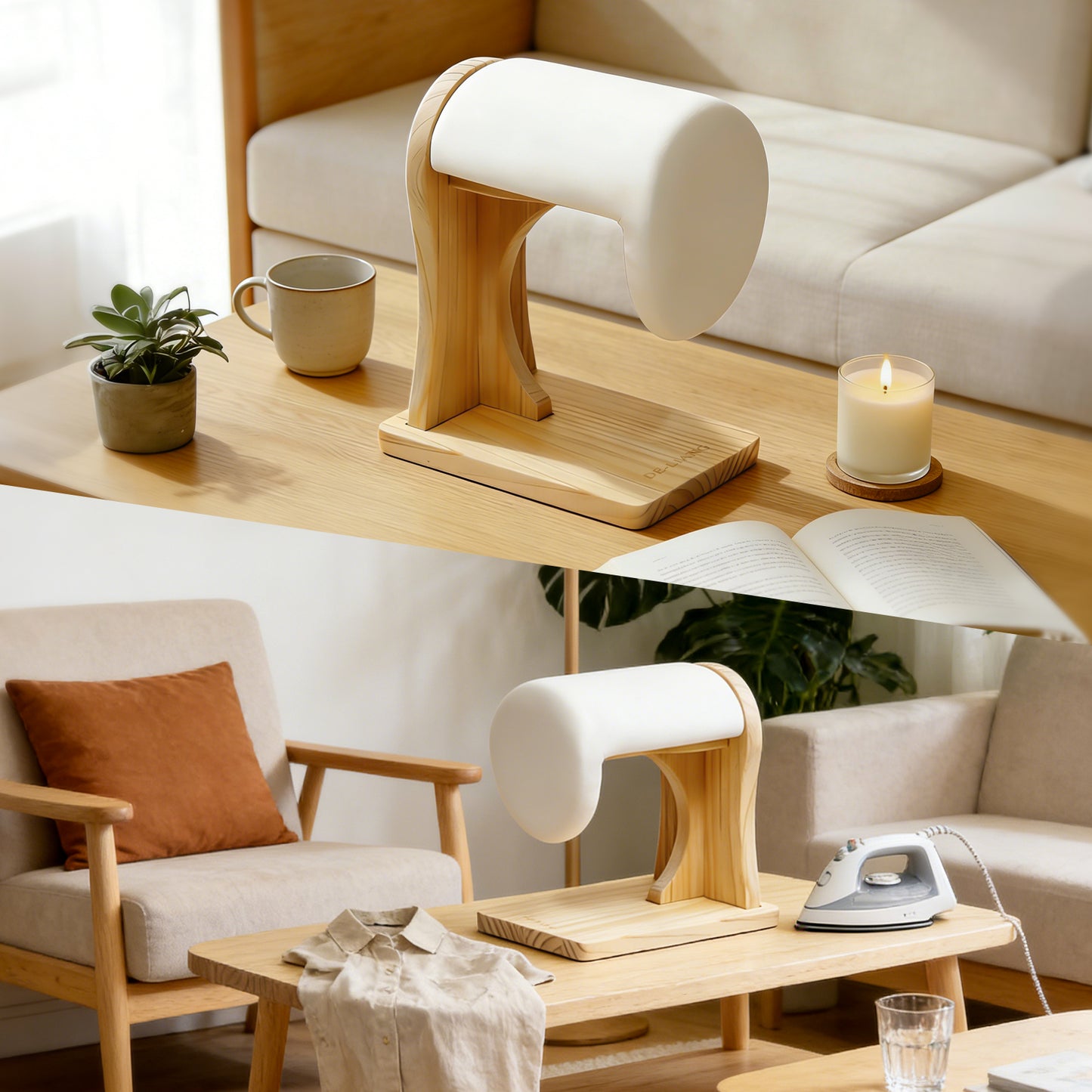 DE-LIANG Shoulder Ironing Board – Sleeve Press with Pine Wood Base & Cotton Cover