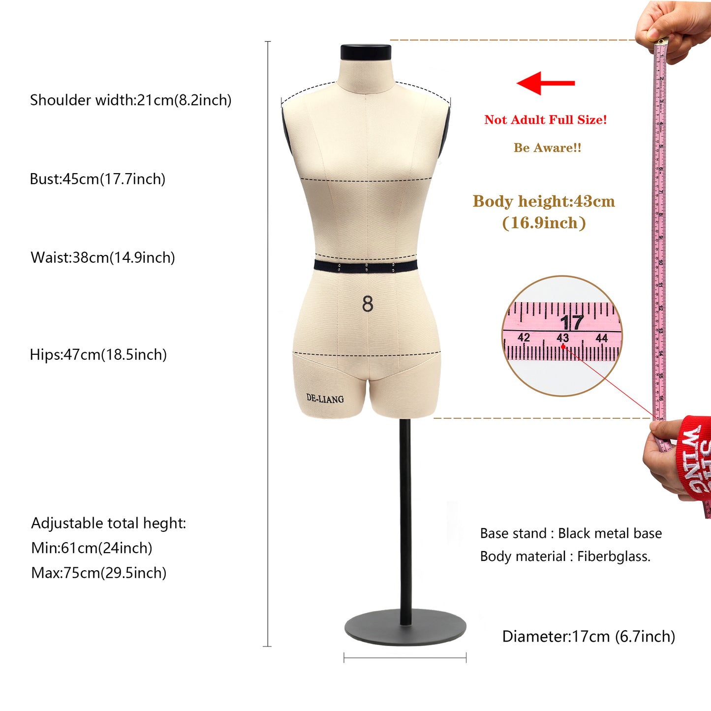 DE-LIANG 1:2 Mini Female Dress Form – Half Scale Sewing Mannequin (Size 8  Not Full Size)