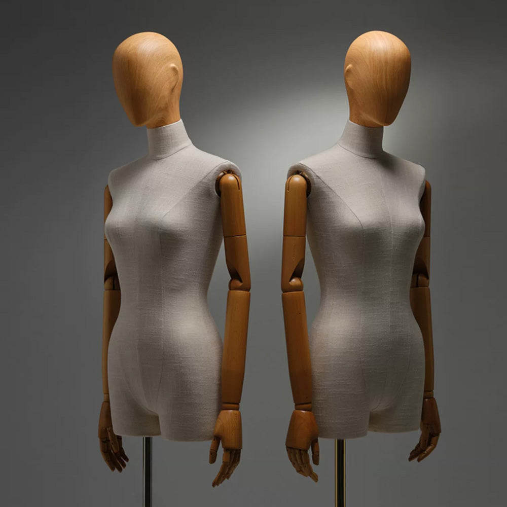 DE-LIANG Female Half Body Mannequin,Linen Display Mannequin with Wooden Head Model for Fashion Cloth Dressmaker Dummy,Model Props Shot Dummy DL0069 De-Liang Dress Forms