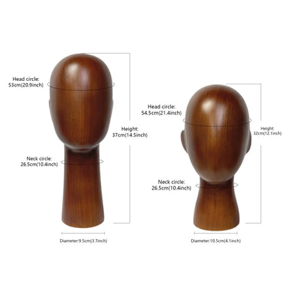 New Vintage Brown Solid Wooden Mannequin Head,Dress Form With Ear, Hat Wig Display,Wood Head Mannequin for Sale,, 32/37CM