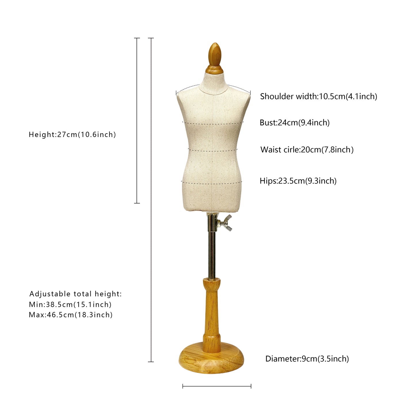 DE-LIANG 1/4 Scale Male Dress Form – Fully Pinnable Mini Mannequin with Wooden Base and Assembly Tools, Dressmaker dummy (not adult size)
