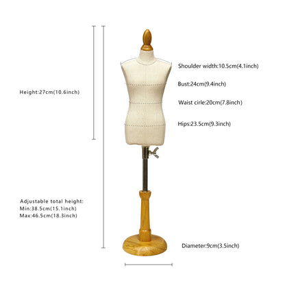 DE-LIANG 1/4 Scale Male Dress Form – Fully Pinnable Mini Mannequin with Wooden Base and Assembly Tools, Dressmaker dummy (not adult size)