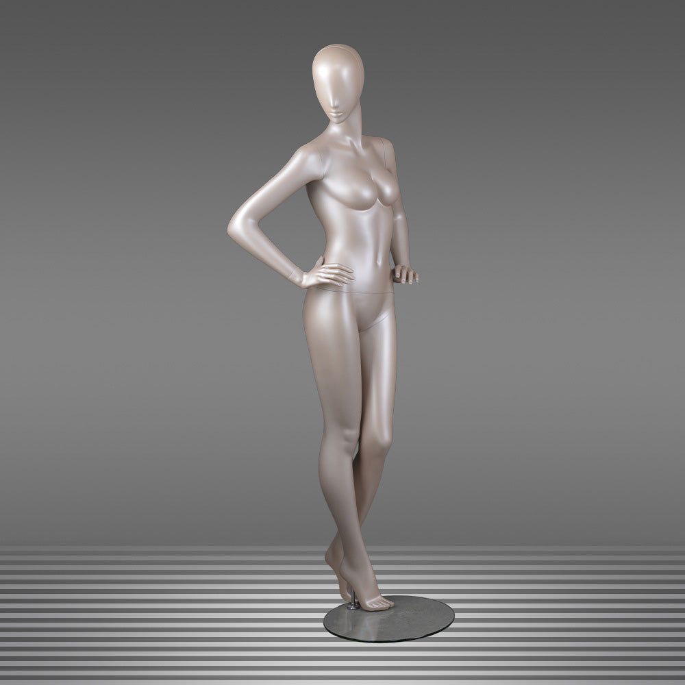 DE-LIANG Glossy Champagne Gold Female Full Body Mannequin Set, Realistic Fiberglass Standing & Sitting Display Models for Clothing Stores, Window Fashion Display, Boutique Dress Form Props