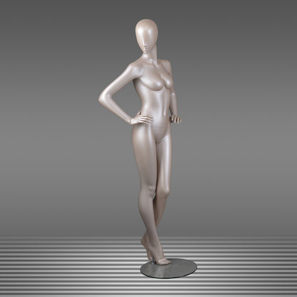 DE-LIANG Glossy Champagne Gold Female Full Body Mannequin Set, Realistic Fiberglass Standing & Sitting Display Models for Clothing Stores, Window Fashion Display, Boutique Dress Form Props