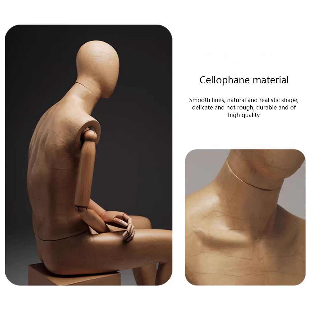 DE-LIANG Kraft Paper Full Body Mannequin: Wooden Arms, Clothing Display